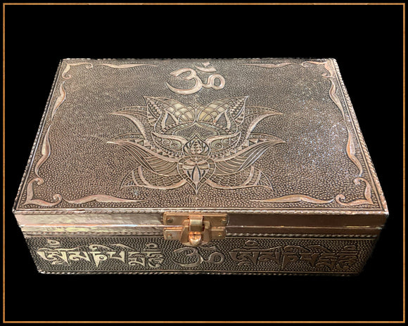 Bronze Metal Lined Box -Om/Lotus