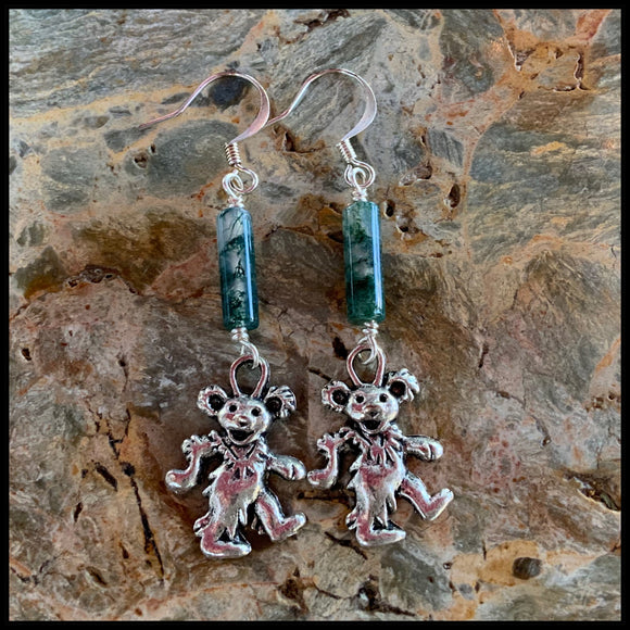 Jerry Bear with Moss Agate Earrings