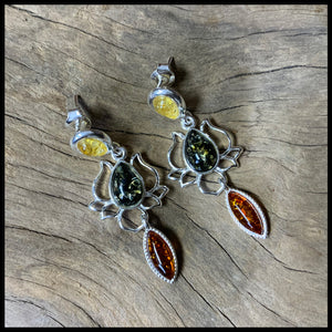 Lotus Multi Color Amber Post Dangle Earrings