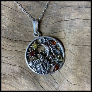 Celestial Sun and Moon Amber Necklace