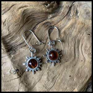 Cognac Amber “Sun” Dangle Earrings