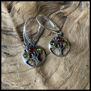 Multi-Color Amber  “Tree of Life” Dangle Earrings