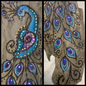 Purple Peacock Drift Wood Burning