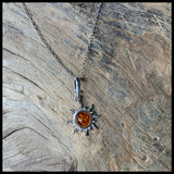 Cognac Amber Sterling Silver Sun Necklace