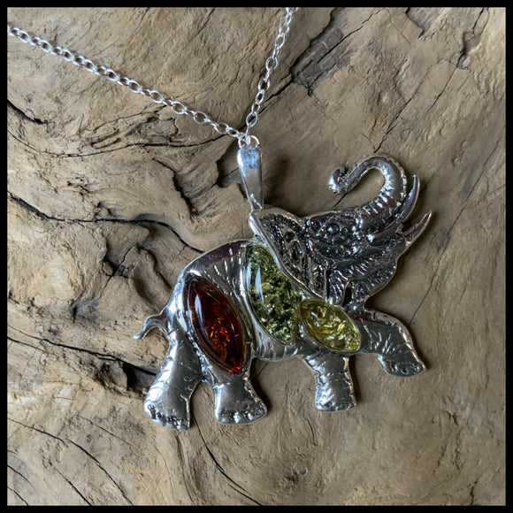 Multi Color Amber Elephant Necklace
