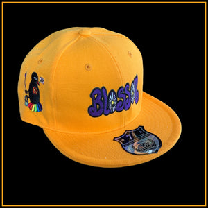 Blossom Fitted Flat Brim Hat - Embroidered Logo - Gold